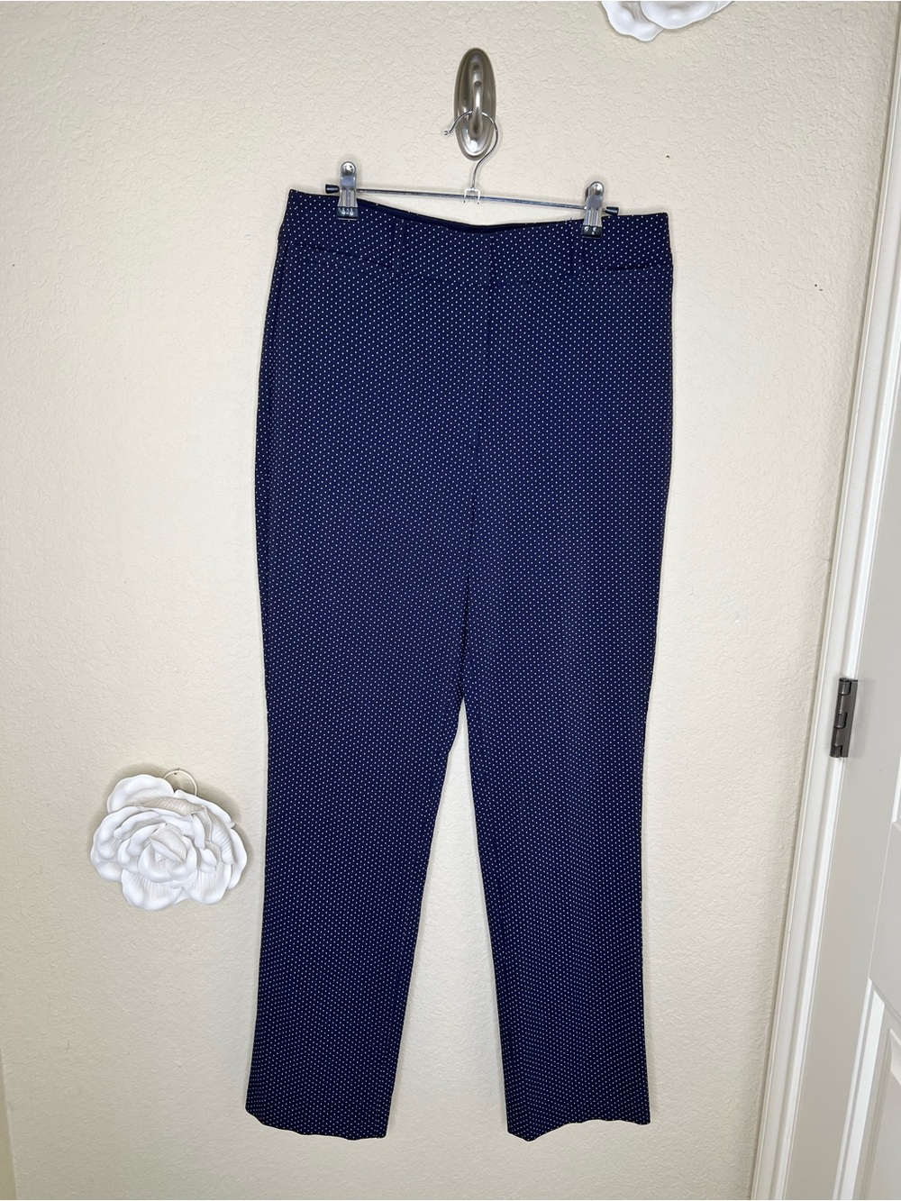 NTM: Lane Bryant Signature Fit Navy Polka Dot Straight Leg Dress Pants Size 14R